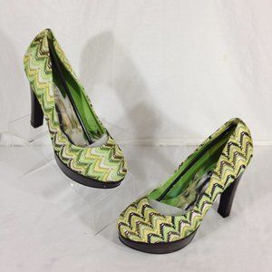 Shoes of Soul-Final Price- Stiletto Platform Heels Fabric Green Size 10